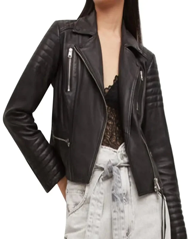 Womens Black Brando Moto Leather Jacket