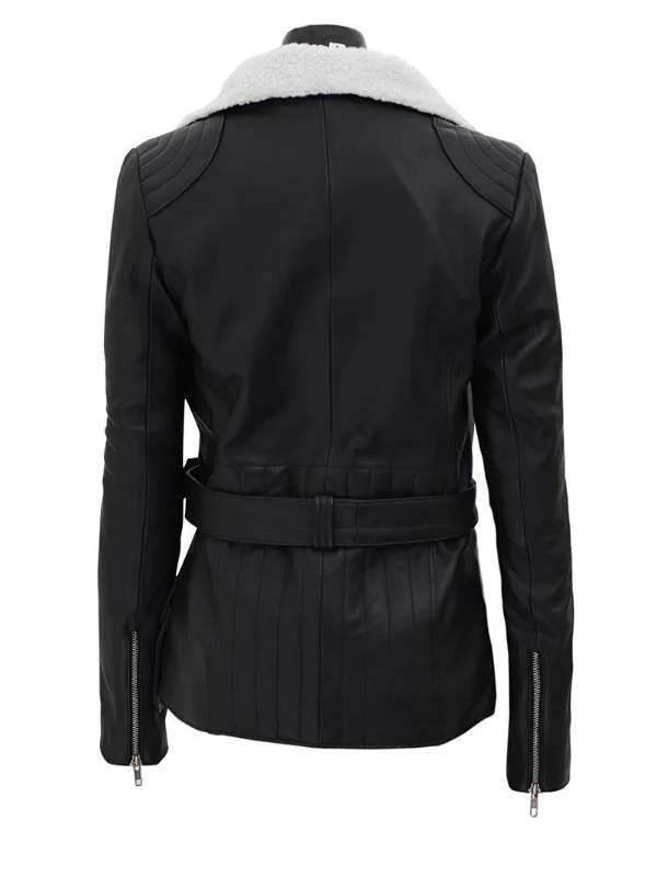 Women's Black Leather Shearling Moto Jacket