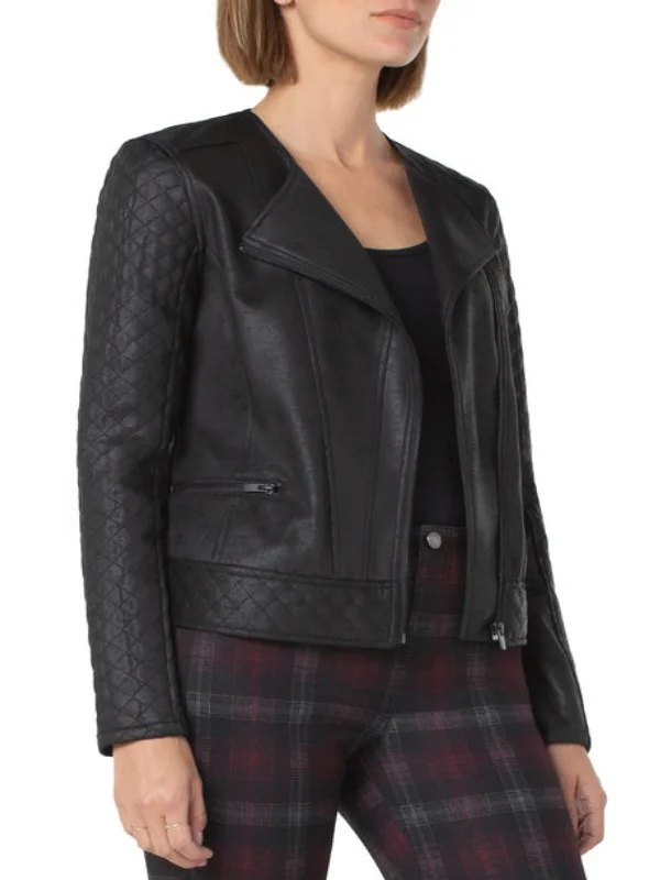 Womens Black Quilted Moto Leather Jacket