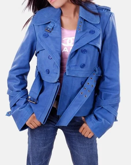 Womens Blue Designer Leather Jacket