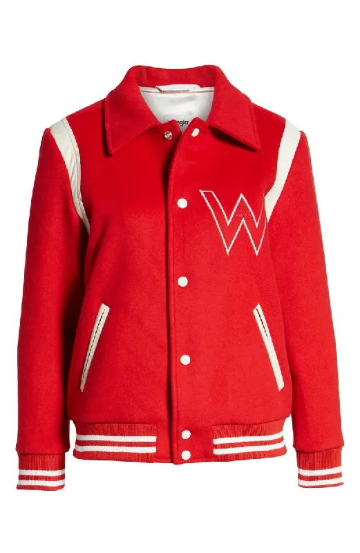 Womens Bright Red Varsity Jacket - Boneshia