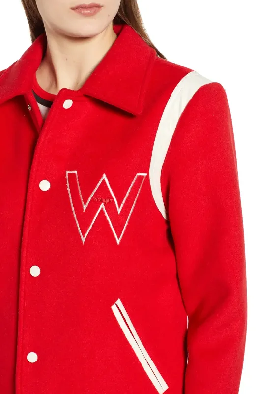 Womens Bright Red Varsity Jacket - Boneshia