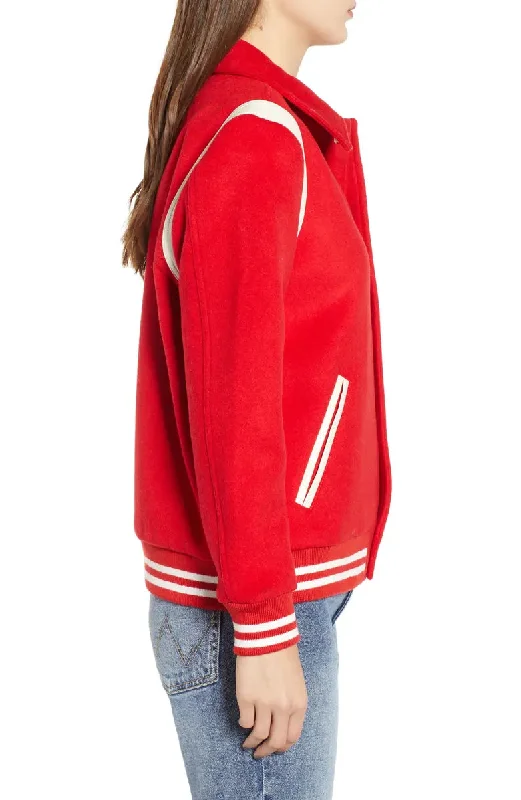 Womens Bright Red Varsity Jacket - Boneshia