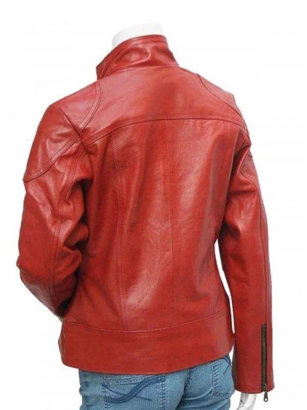 Womens Glamorous Red Biker Leather Jacket