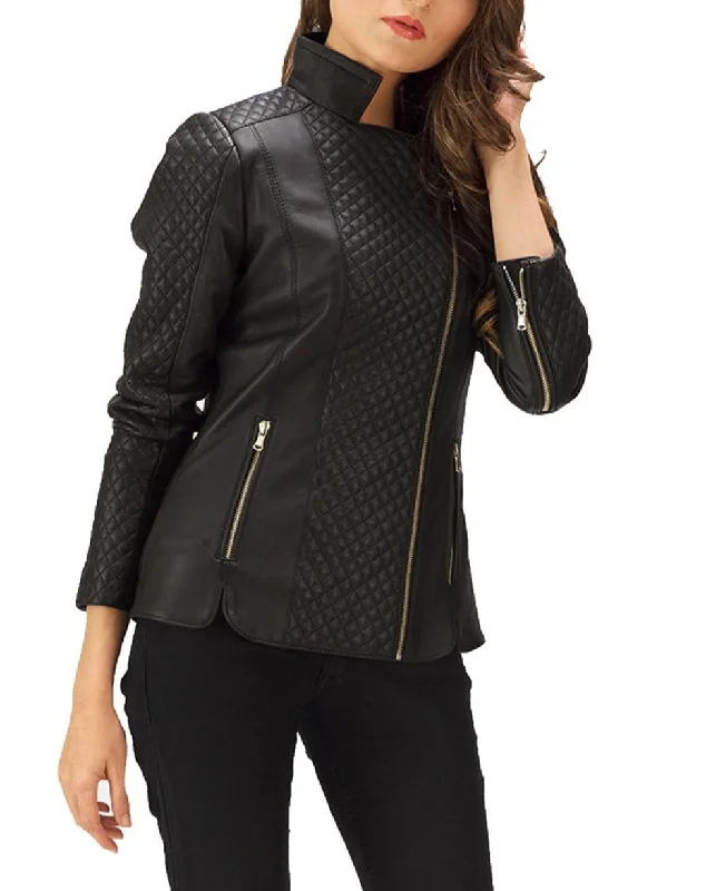 Women's Quilted Designer Black Leather Jacket