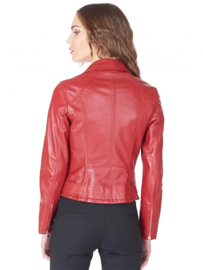 Womens Red Genuine Leather Bomber style Jacket