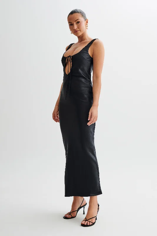 Aubrie Keyhole Satin Maxi Dress - Black