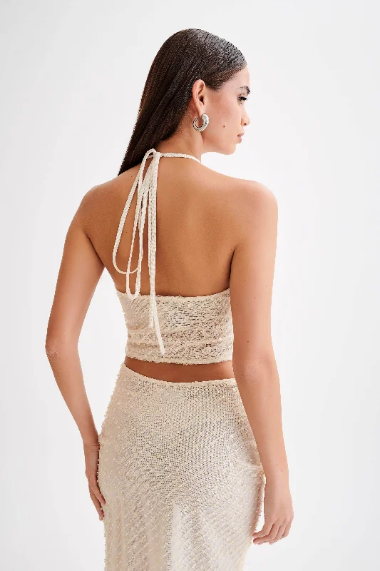 Brielle Sequin Halter Top - Buttercream