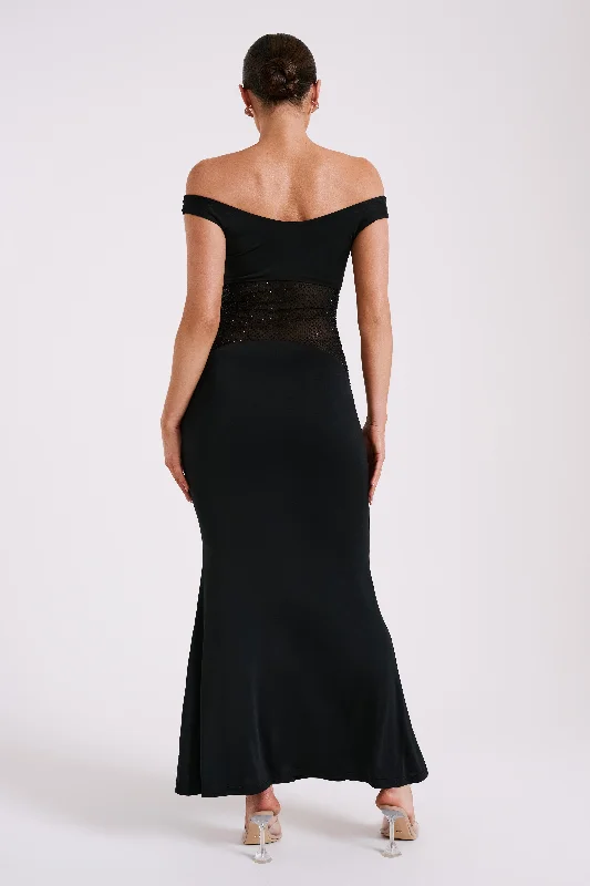 Desmond Slinky Maxi Dress With Diamante - Black