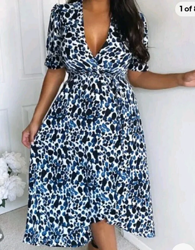 AX Paris Blue Animal Printed Wrap Dress Uk6