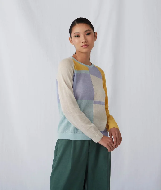 Blocked Intarsia Crew Sweater