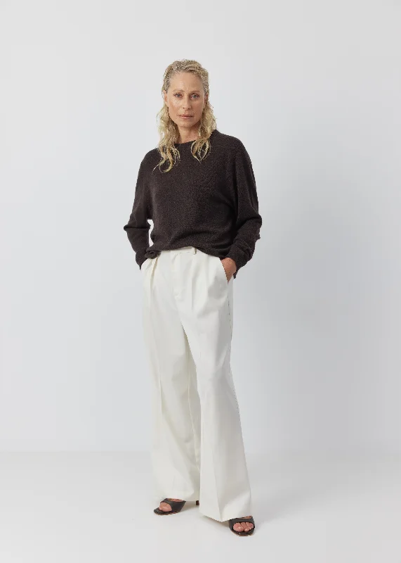 Cashmere Featherweight Oversize Crew - Chocolate