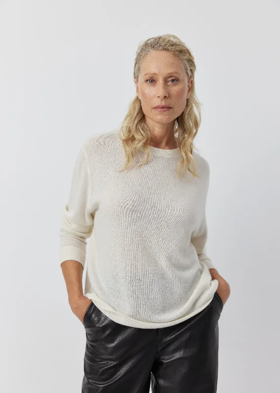 Cashmere Featherweight Oversize Crew - Cream