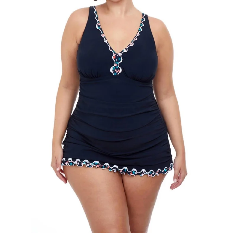 Plus Size V-Neck Swimdress In Gin Fizz Black