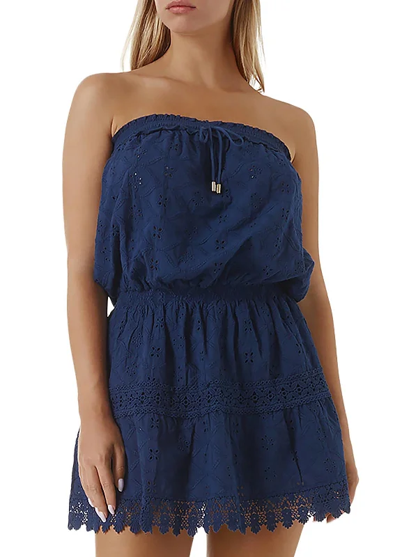 Womens Eyelet Smocked Cover-Up