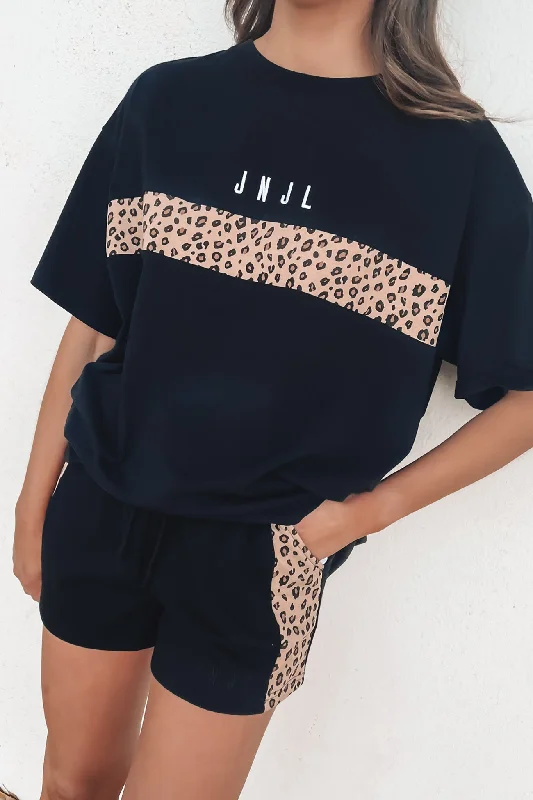 JNJL Leopard Panel Tee Black