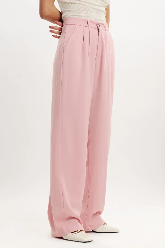 Baby Pink Pleated Straight Fit Korean Pant