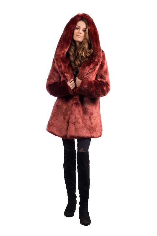 Women's Short Desert Warrior Coat in ""Scarlet"" Chinchilla