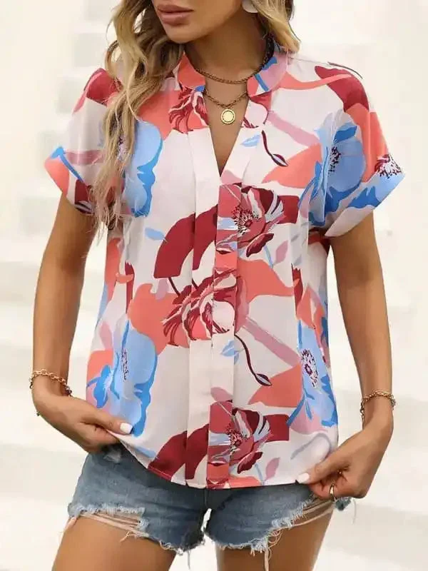 Women’s Fashion Painted Printing V-neck Short Sleeve Top