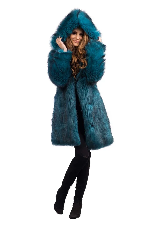 Women's Short Playa Coat in ""Teal Ostrich""