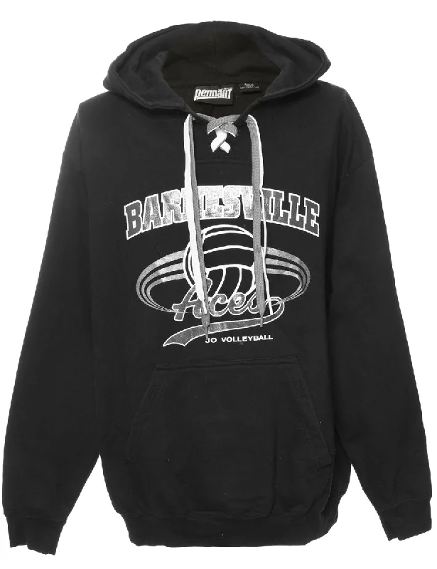 Black Hooded Sports Sweatshirt - L