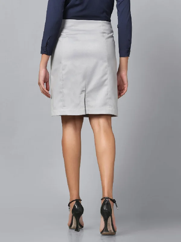 Poly Cotton Straight Skirt - Cloud Grey