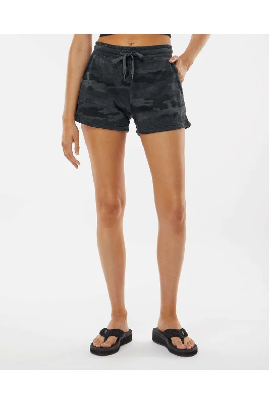 Independent Trading Co. Womens California Wave Wash Fleece Shorts w/ Pockets - Heather Black Camo - NEW