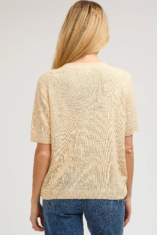 Beige Knit Short Sleeve Maternity Top