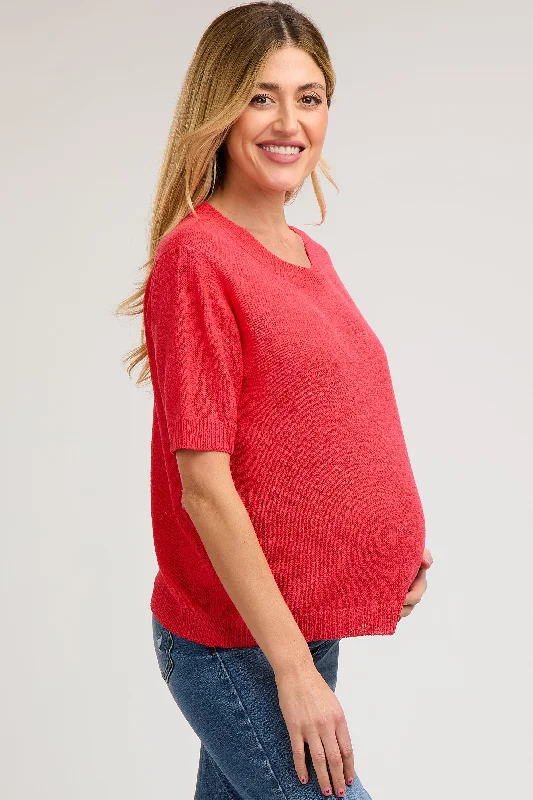 Red Knit Short Sleeve Maternity Top